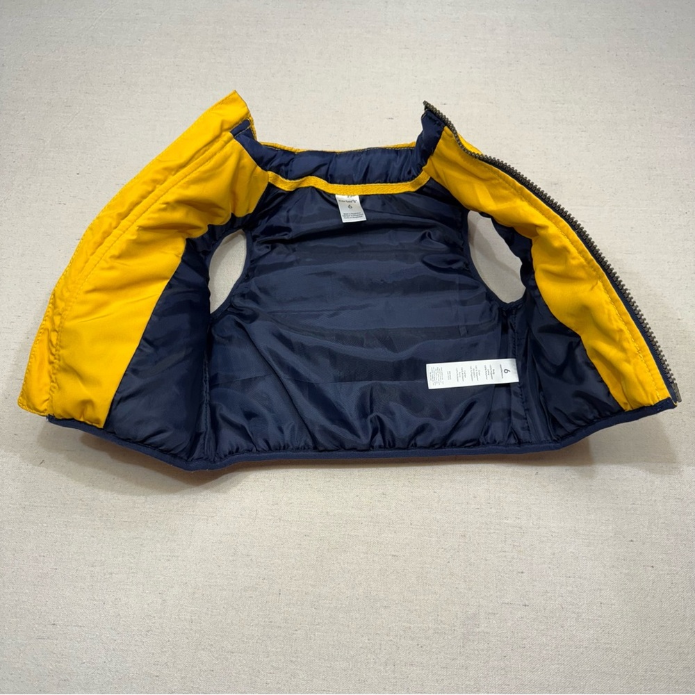 Carters Puffer Vest - Yellow Blue Lined Full Zip Front Hand Pockets - Size 6mos - Picture 3 of 9